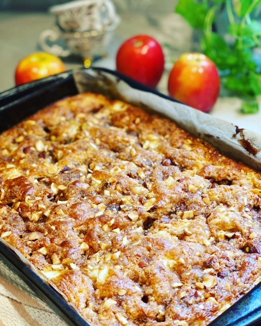 Gluten Free Apple Coffee Cake with Nuts & Caramel